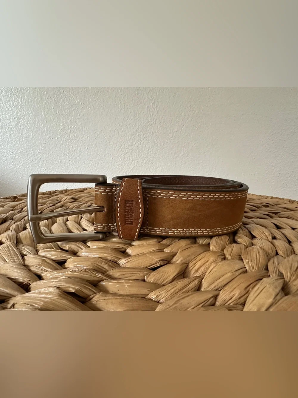 Duluth Trading Co Brown Leather Double Stitch Belt 34 Rugged Workwear Heavy Duty